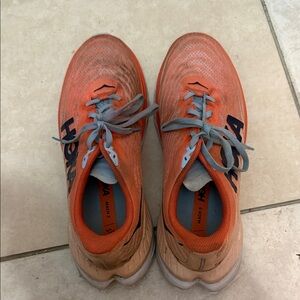Hoka Orange and Blue Athletic Shoes